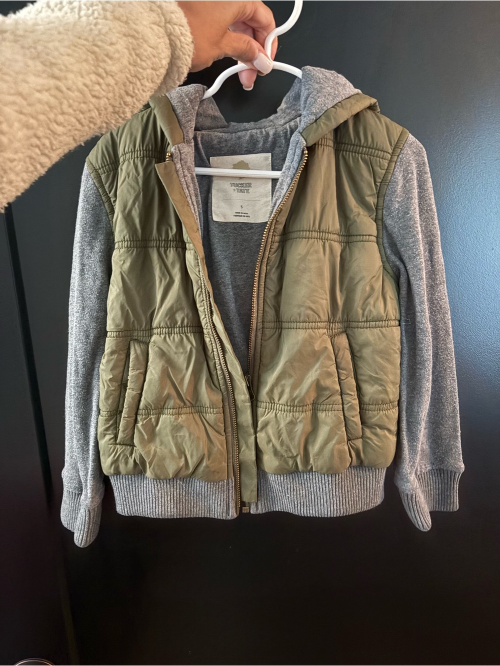 Like New Tucker + Tate Two-Tone Quilted Olive Vest with Gray Hoodie Jacket